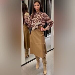 Zara faux leather cape midi skirt